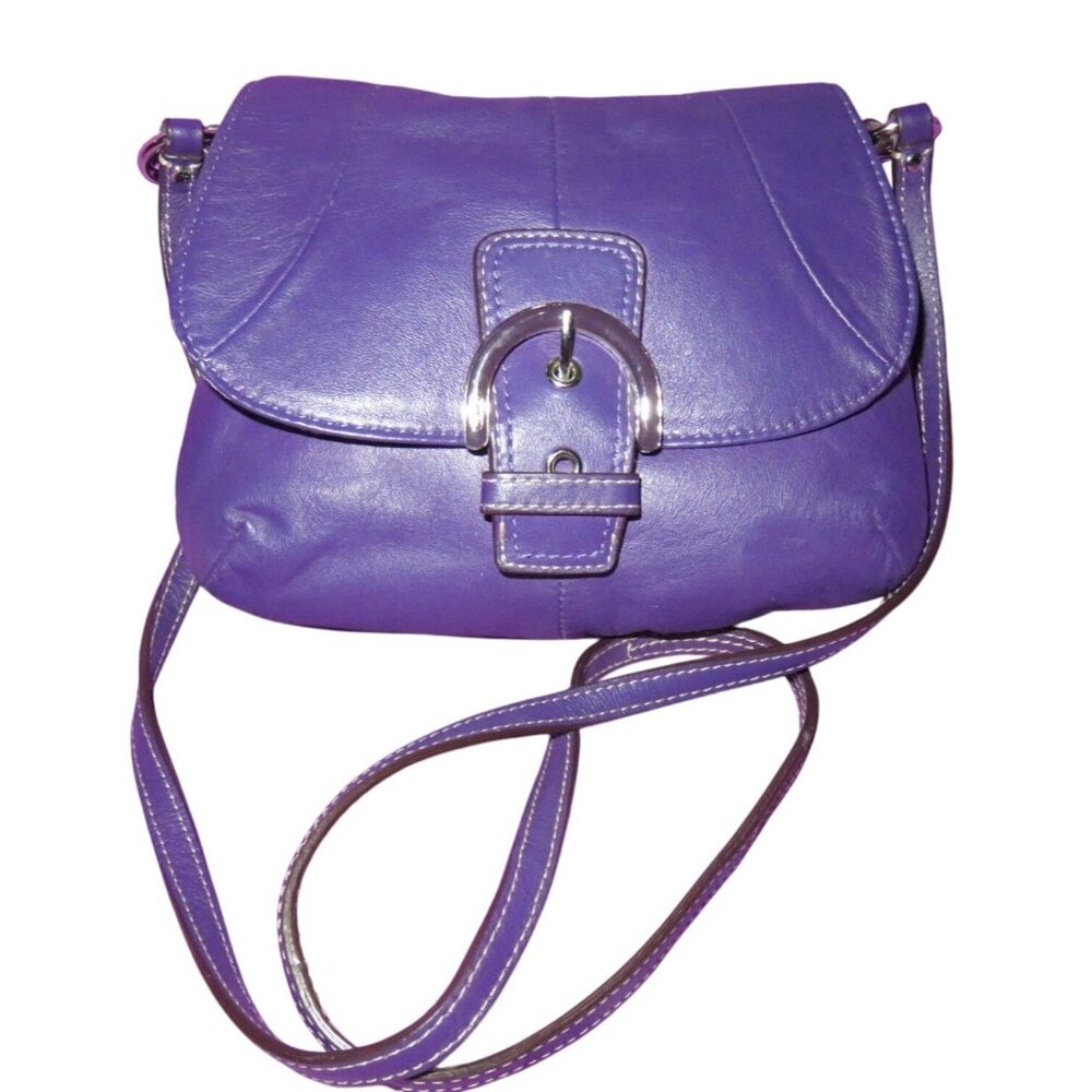 Coach Soho Purple Leather Buckle Flap Demi Crossbody Handbag
